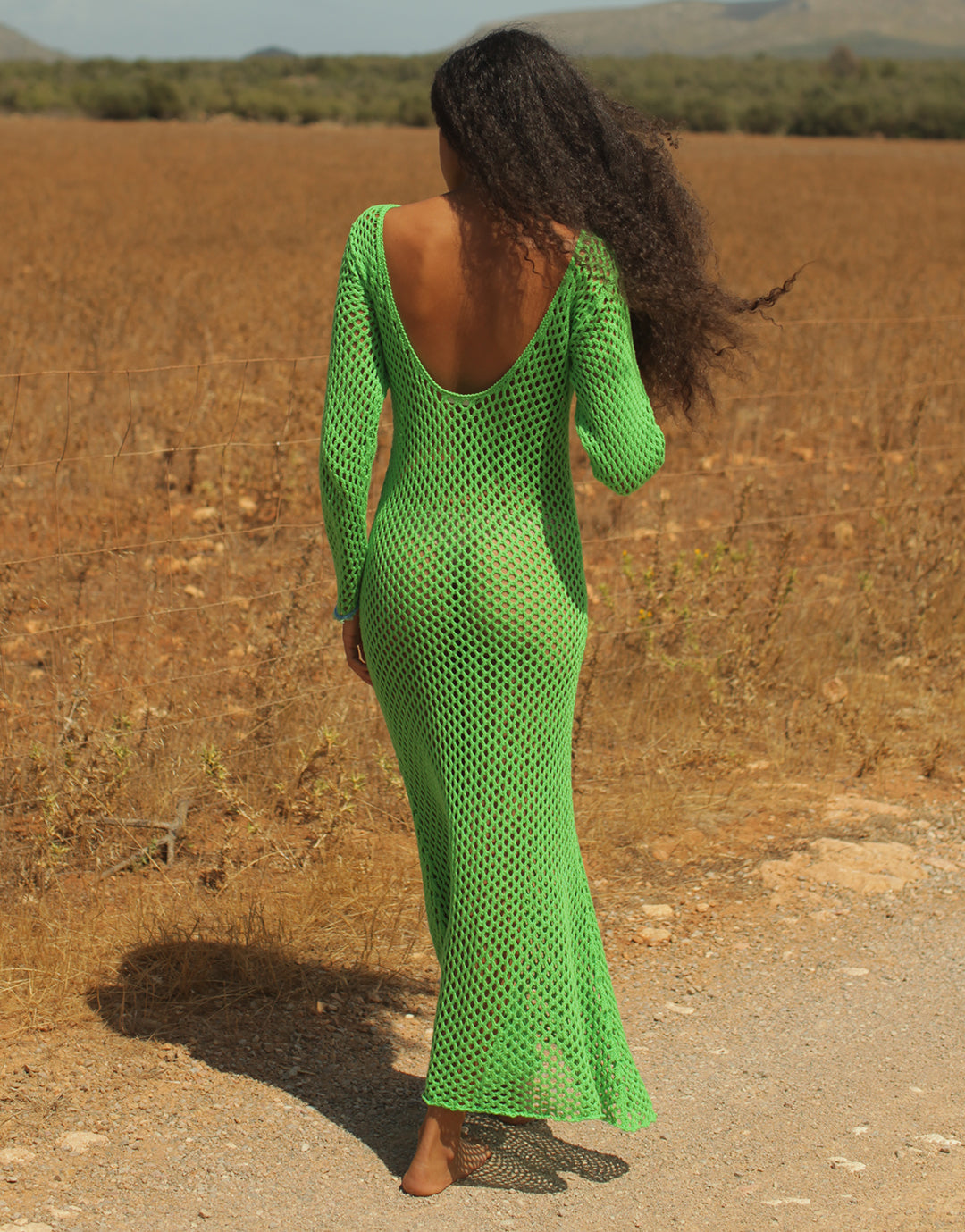 Crochet U Back Maxi Dress - Green - Simply Beach UK