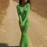 Crochet U Back Maxi Dress - Green - Simply Beach UK