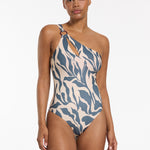 Sereno One Shoulder Ring Swimsuit - Steel Blue - Simply Beach UK