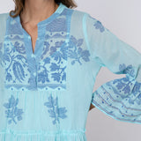 Dhaka Print Flared Sleeve Dress - Blue and Royal Blue - Simply Beach UK