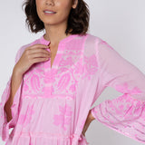Dhaka Print Flared Sleeve Dress - Pink and Neon Pink - Simply Beach UK