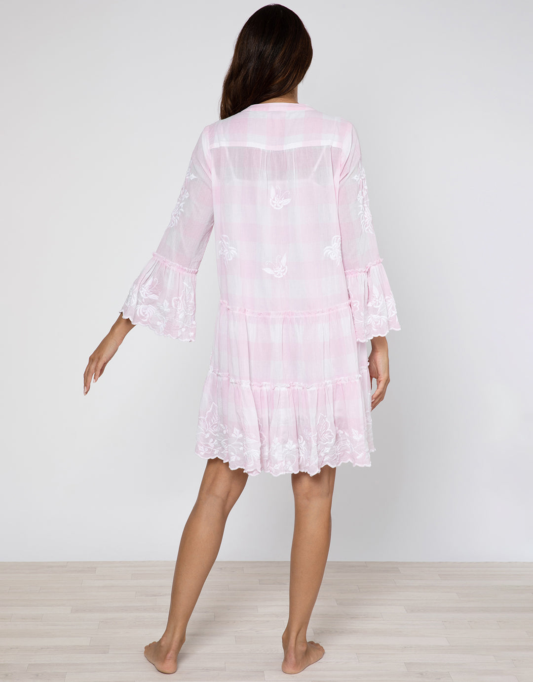 Butterfly Gingham Flared Sleeve Dress - Pink - Simply Beach UK