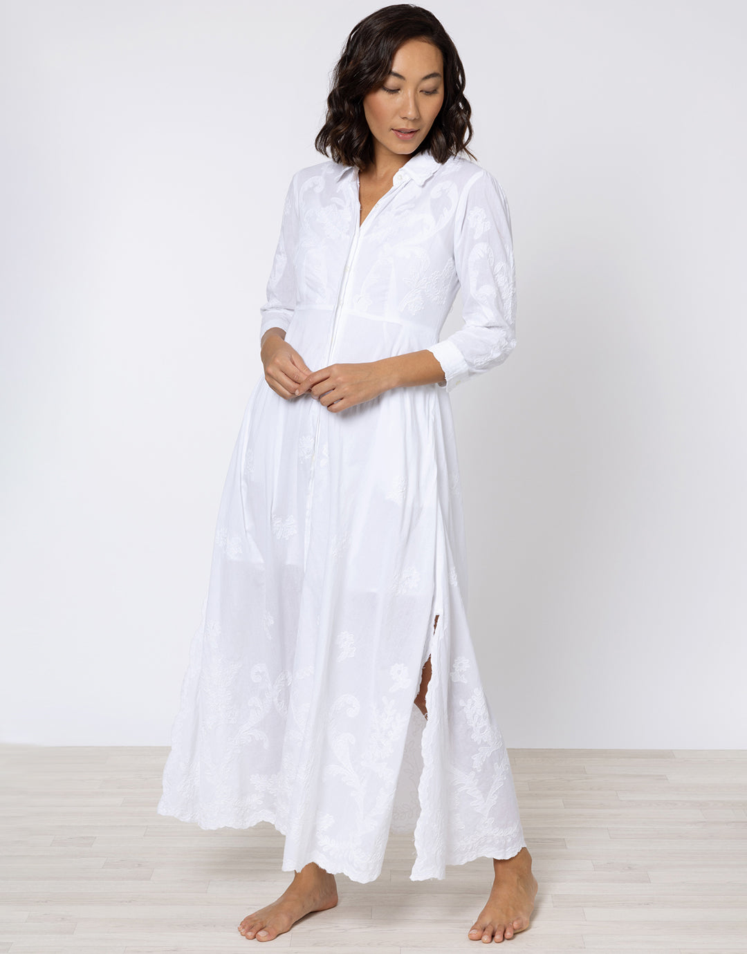 Cotton Maxi Dress with Vintage Embroidery