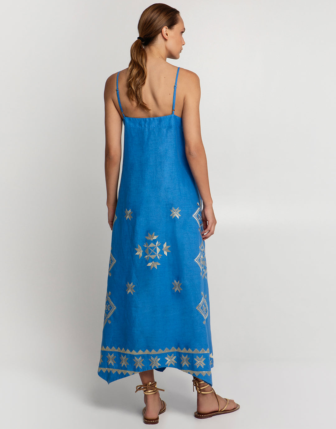Lefkada Strappy Midi Dress - Blue Raf and Gold - Simply Beach UK