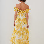 Soft Focus Florals Ruffle Bandeau Midi Dress - Vivid Yellow - Simply Beach UK