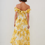 Soft Focus Florals Ruffle Bandeau Midi Dress - Vivid Yellow - Simply Beach UK