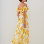 Soft Focus Florals Ruffle Bandeau Midi Dress - Vivid Yellow - Simply Beach UK
