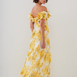 Soft Focus Florals Ruffle Bandeau Midi Dress - Vivid Yellow - Simply Beach UK