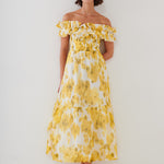 Soft Focus Florals Ruffle Bandeau Midi Dress - Vivid Yellow - Simply Beach UK