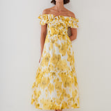 Soft Focus Florals Ruffle Bandeau Midi Dress - Vivid Yellow - Simply Beach UK