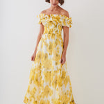 Soft Focus Florals Ruffle Bandeau Midi Dress - Vivid Yellow - Simply Beach UK