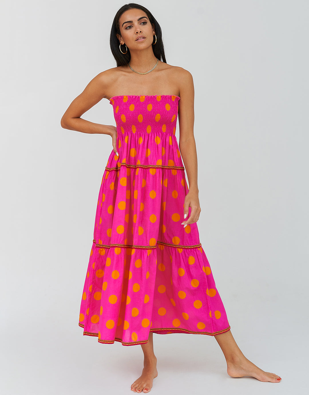 Polka Dot Strapless Dress - Fuchsia - Simply Beach UK