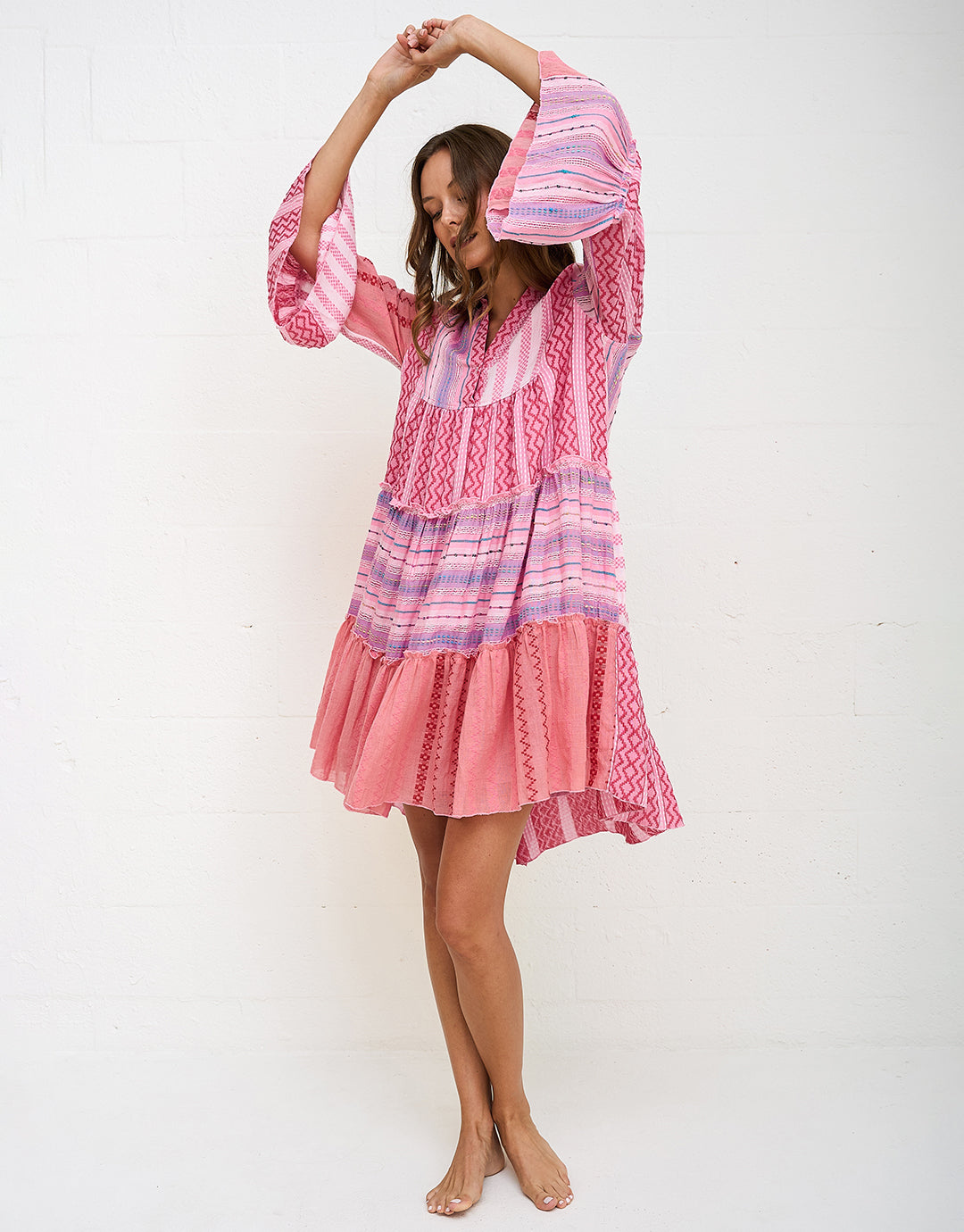 Patchwork Mini Boho Dress Pink
