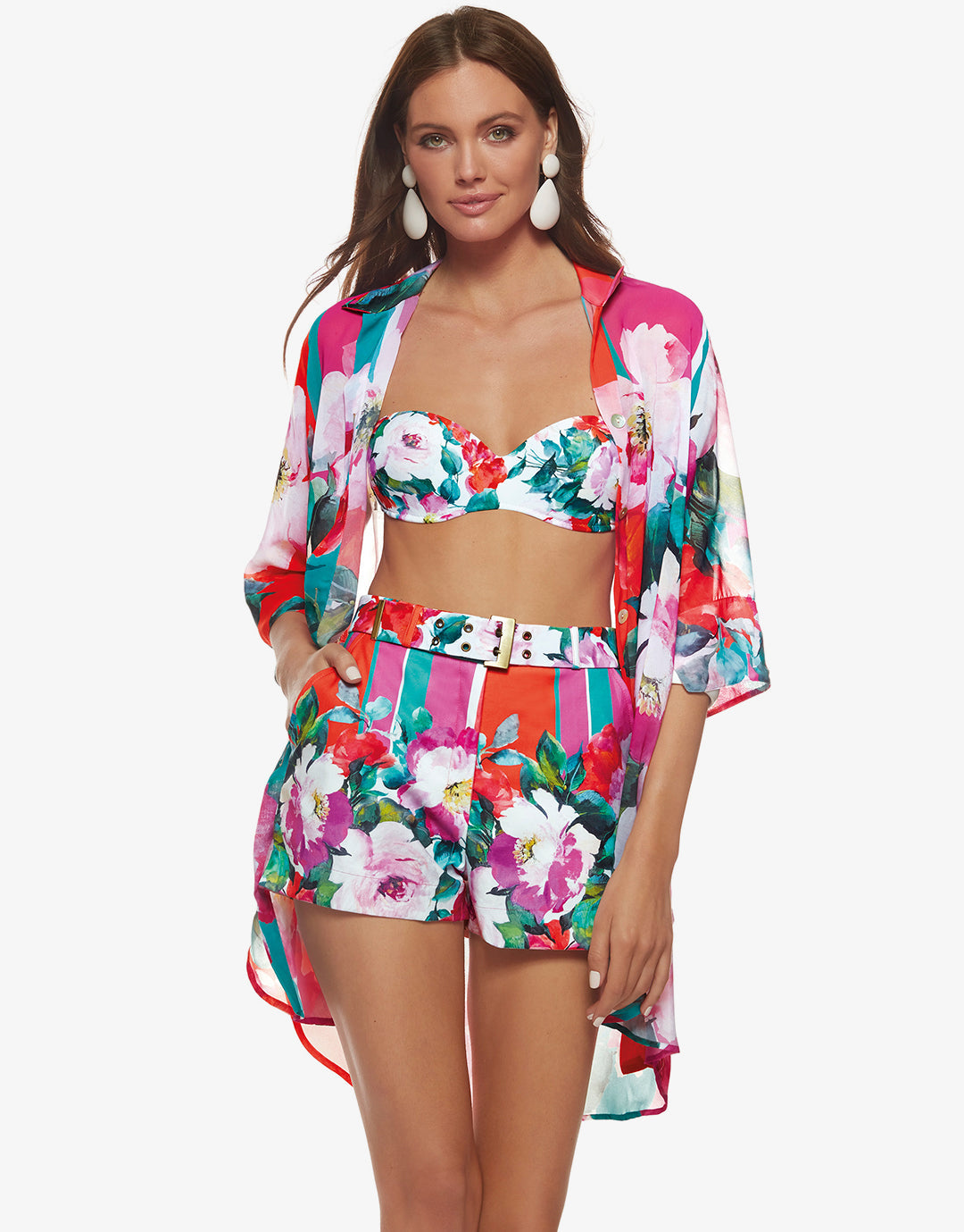 Melania Estefani Beach Shirt - Floral Multi - Simply Beach UK
