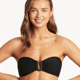 Honeycomb U Bar Bandeau Bikini Top - Black - Simply Beach UK