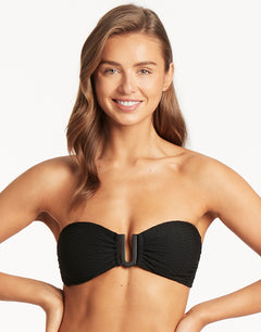 Honeycomb U Bar Bandeau Bikini Top - Black - Simply Beach UK