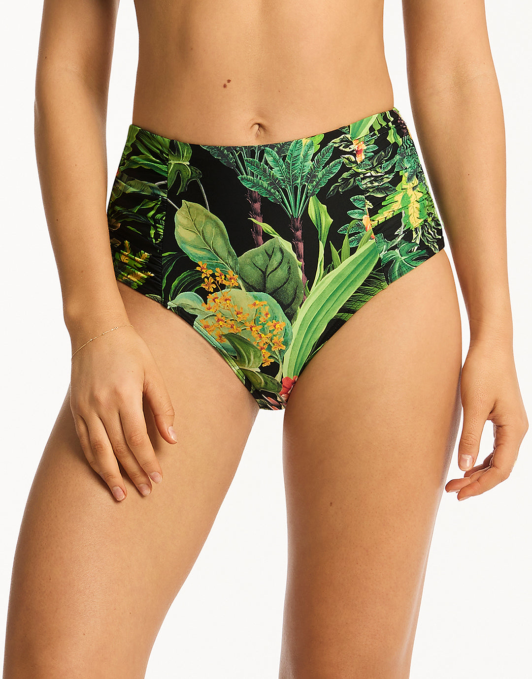 Lotus High Waist Gathered Side Bikini Pant - Black - Simply Beach UK