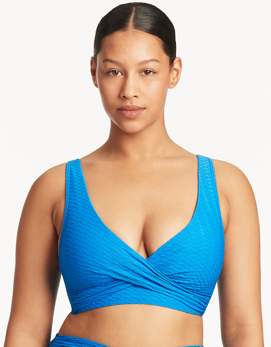 Honeycomb Cross Front Multi-Fit Bikini Top - Capri Blue - Simply Beach UK