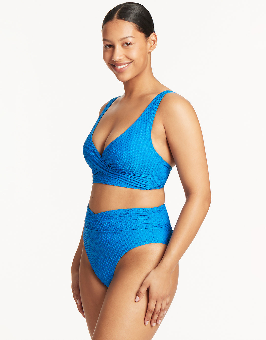 Honeycomb Cross Front Multi-Fit Bikini Top - Capri Blue - Simply Beach UK