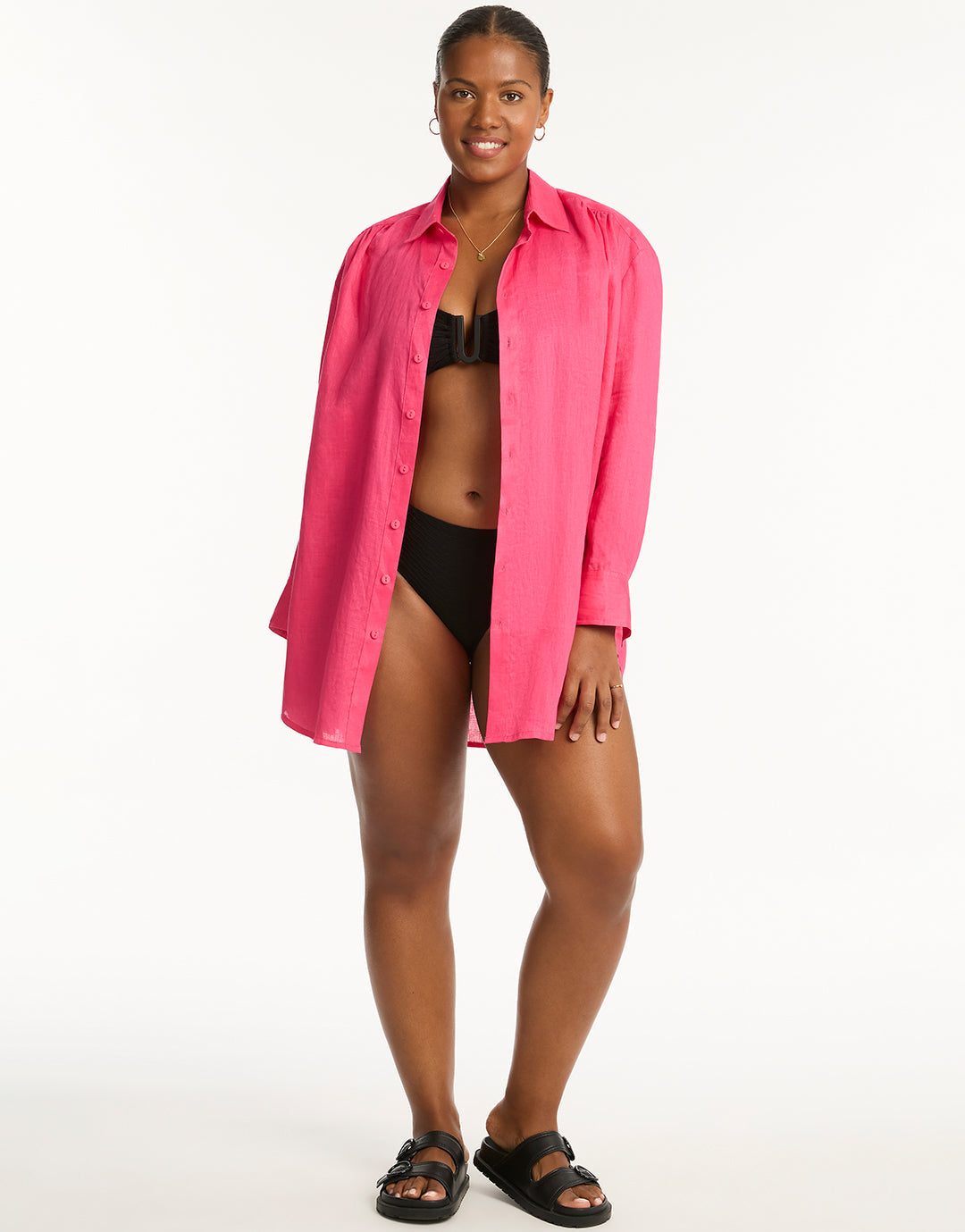 Resort Linen Beach Shirt - Hot Pink - Simply Beach UK