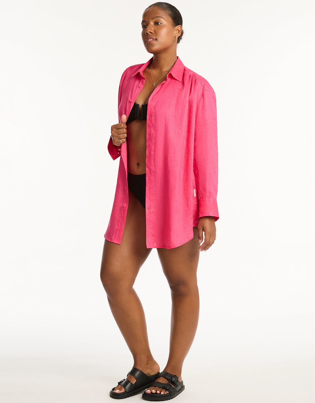 Resort Linen Beach Shirt - Hot Pink - Simply Beach UK