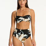 La Luna High Waist Gathered Side Bikini Pant - Black - Simply Beach UK
