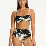 La Luna High Waist Gathered Side Bikini Pant - Black - Simply Beach UK