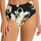 La Luna High Waist Gathered Side Bikini Pant - Black - Simply Beach UK