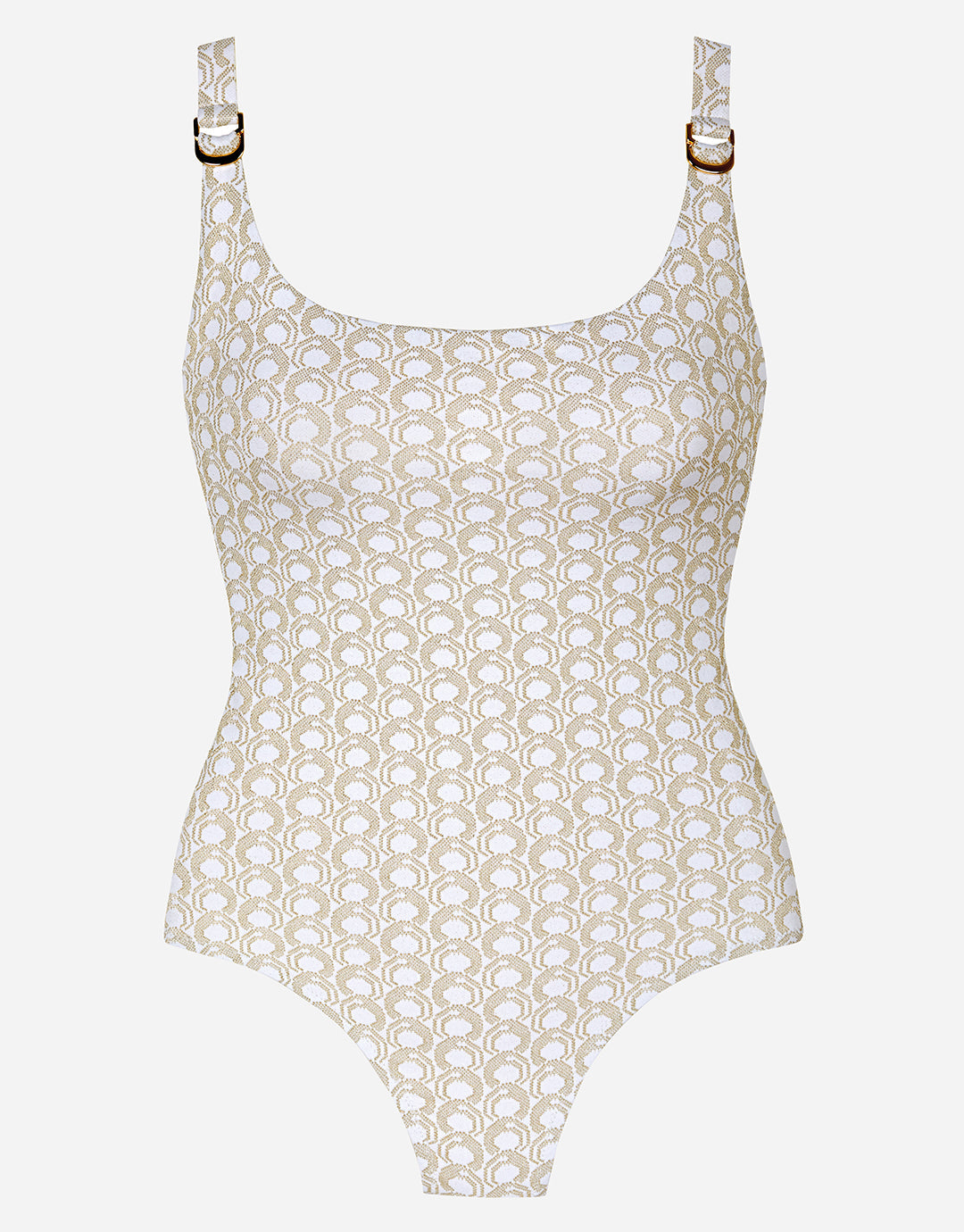 Indira Round Neck Swimsuit - White and Gold - Simply Beach UK