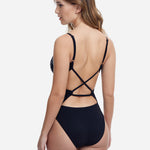 Profile Mashrabiya Round Neck Tie Back Swimsuit - Black - Simply Beach UK