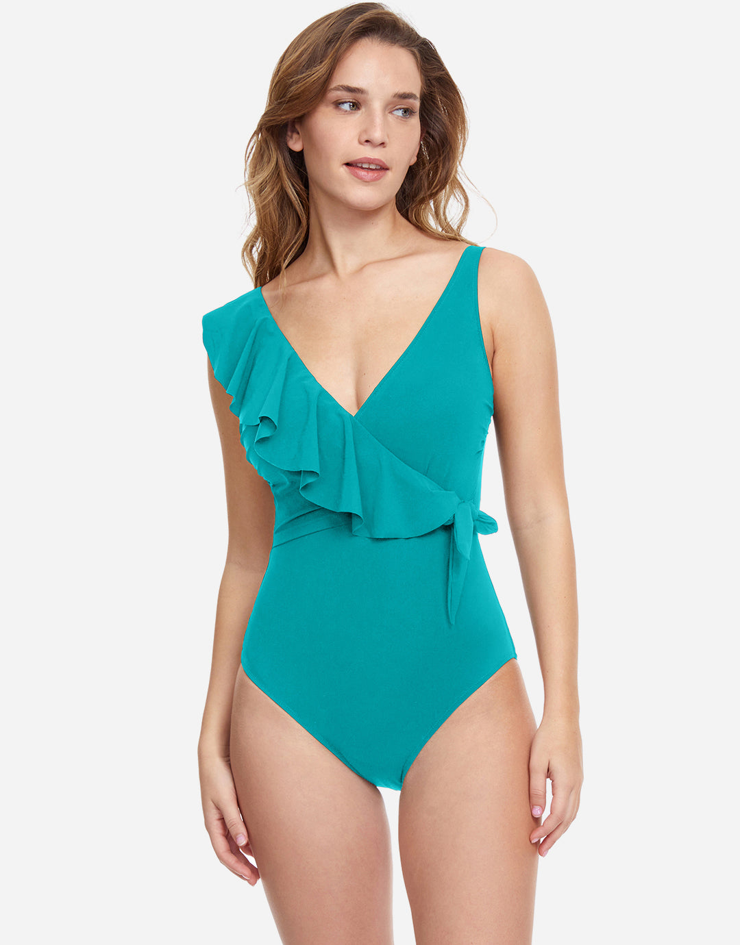 Profile Tutti Frutti Ruffle Surplice Swimsuit - Jade - Simply Beach UK
