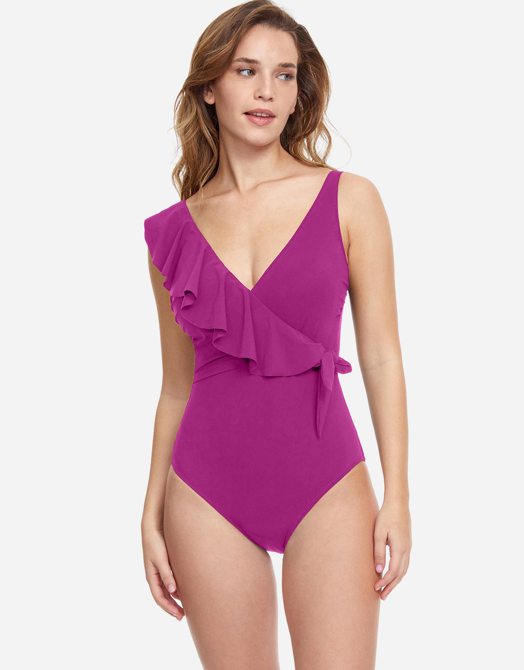 Profile Tutti Frutti Ruffle Surplice Swimsuit - Warm Violet - Simply Beach UK