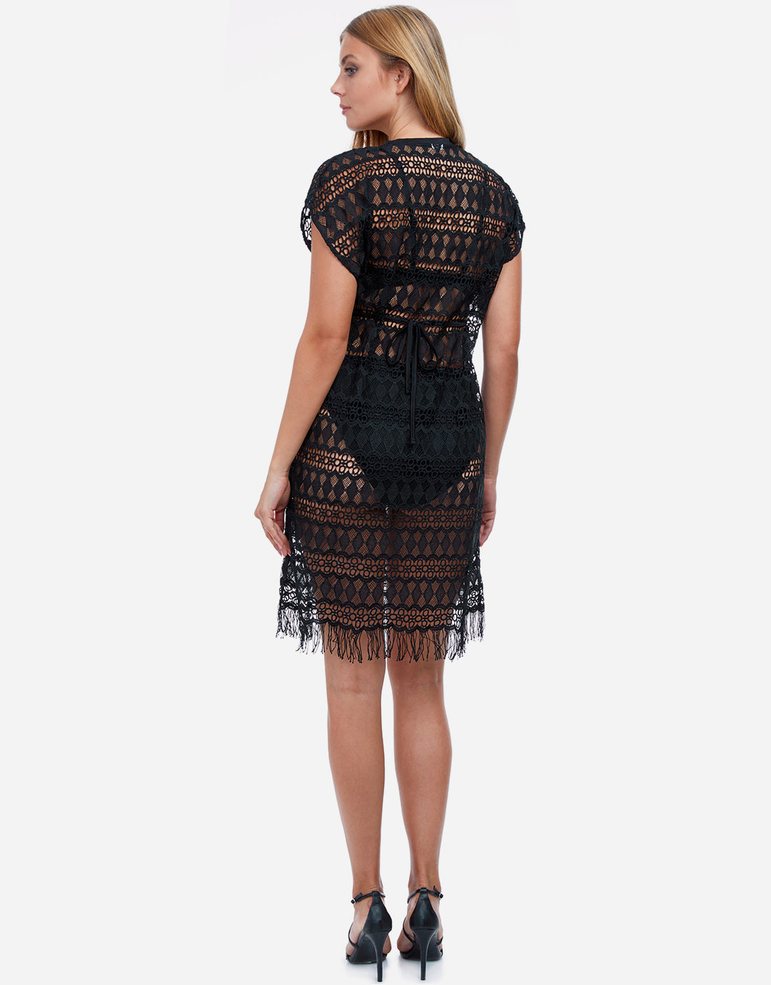 Profile Tutti Frutti Crochet Plunge V Neck Dress - Black - Simply Beach UK