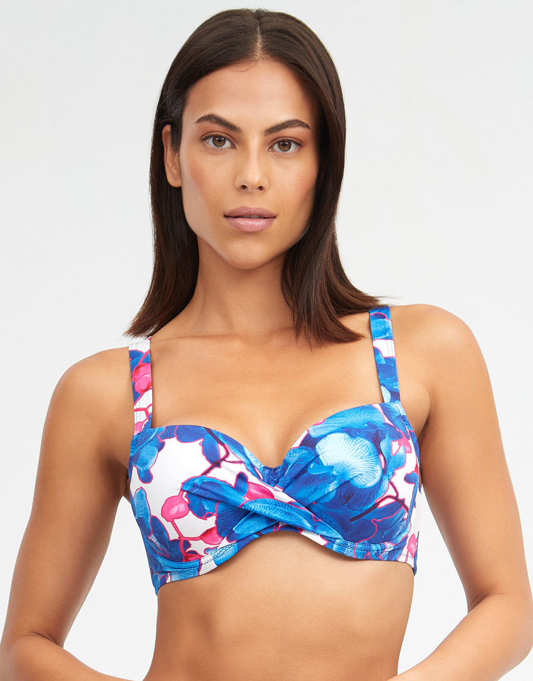 Tahiti Moulded Underwired Bikini Top - Blue Floral - Simply Beach UK