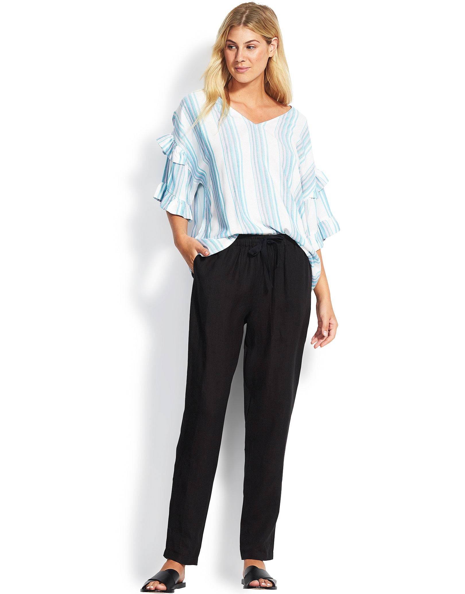 Seafolly Linen Drawcord Trousers - Black