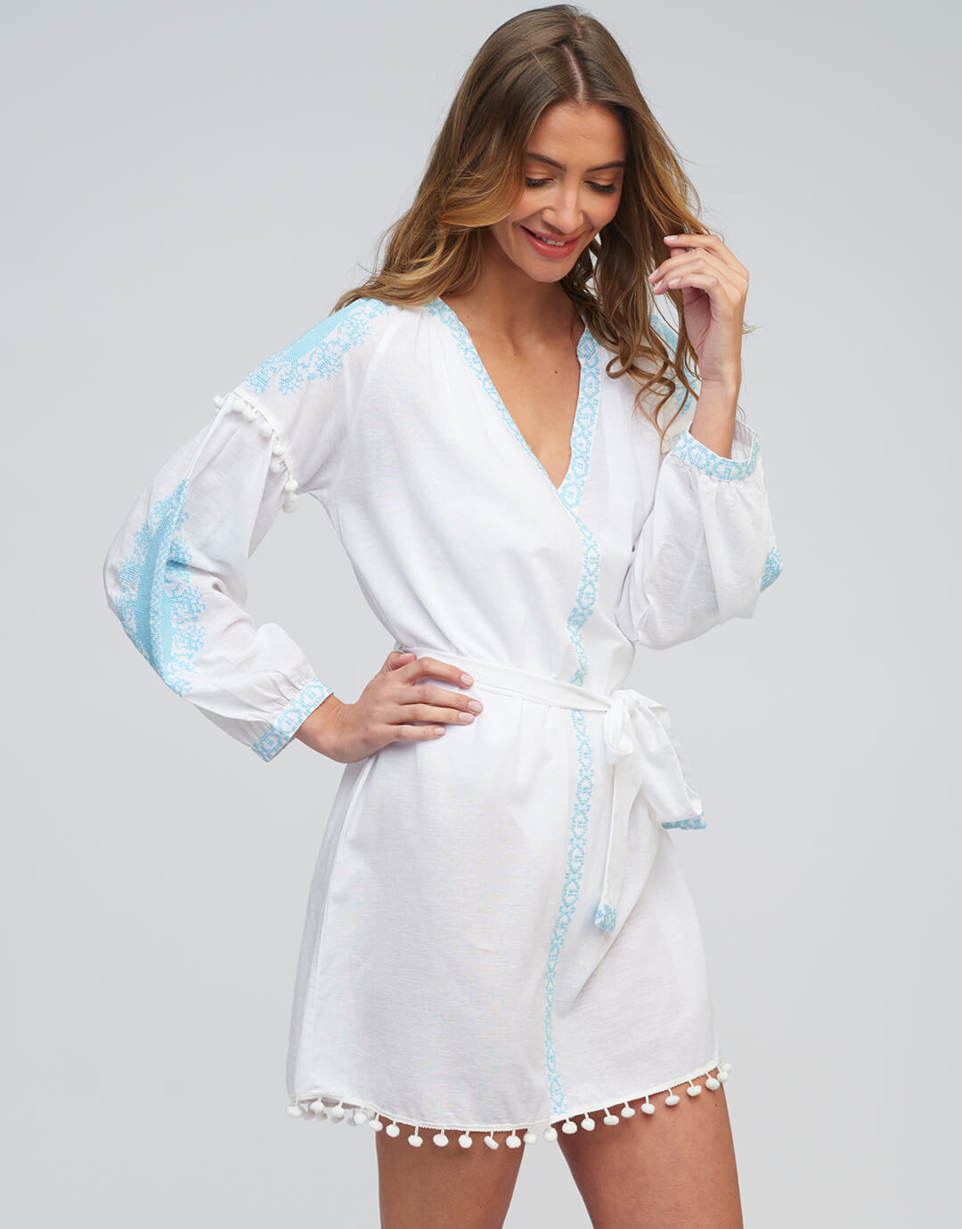 Amara Tunic - White and Light Blue - Simply Beach UK