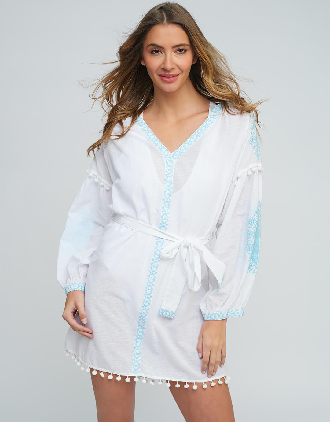 Amara Tunic - White and Light Blue - Simply Beach UK