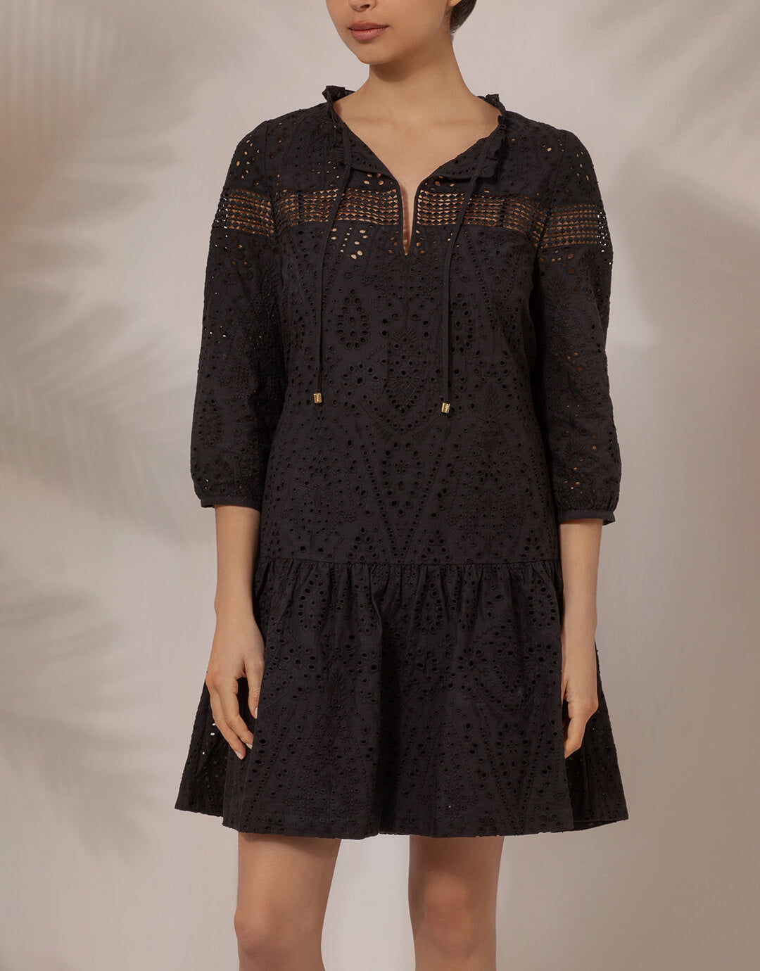 Borneo Lace Insert Mini Tunic - Black - Simply Beach UK