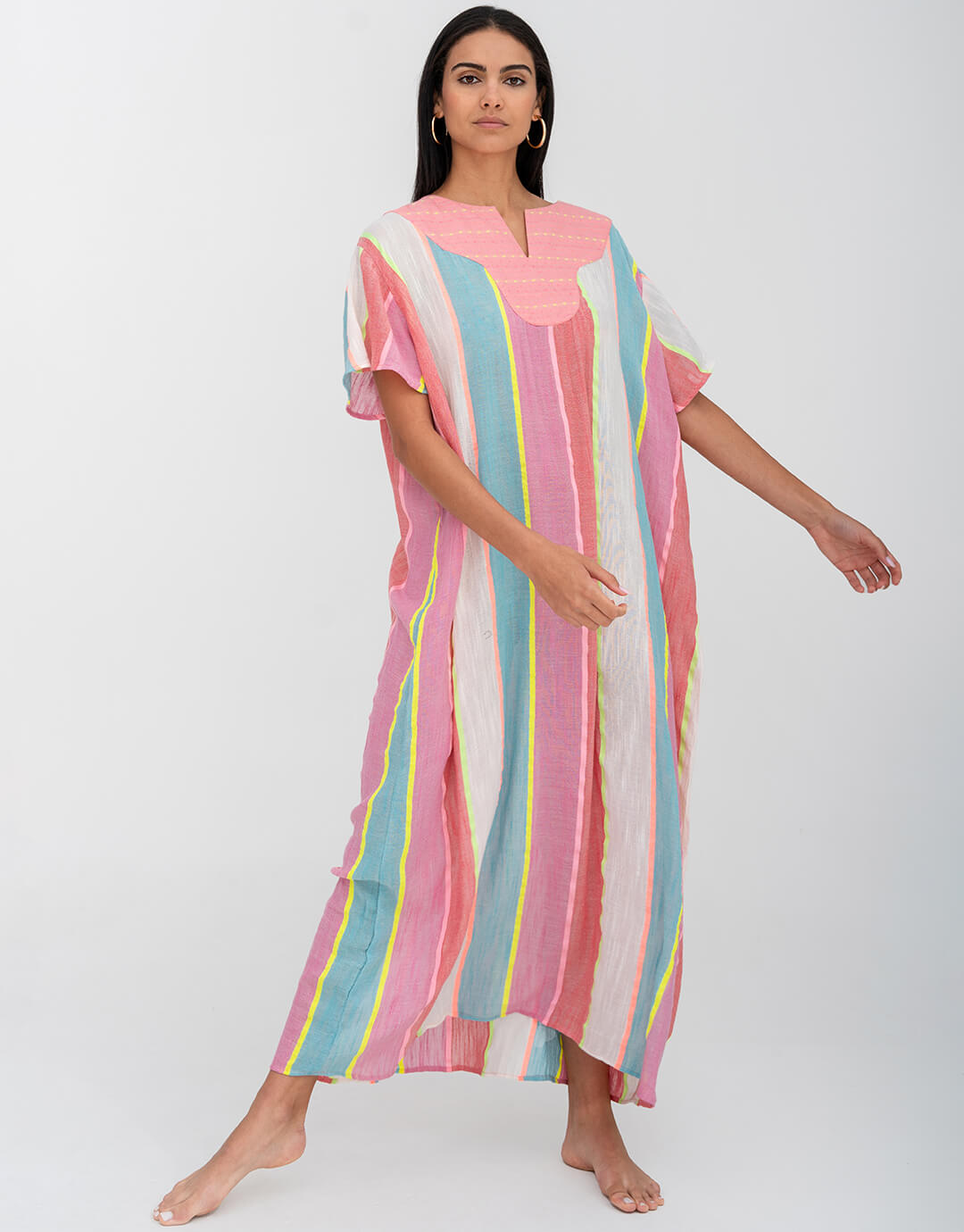 Contrast Bib Collar Kaftan - Multi - Simply Beach UK