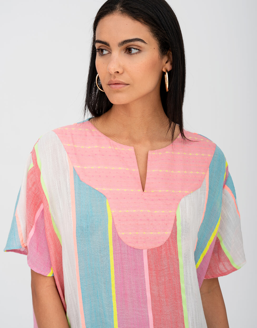 Contrast Bib Collar Kaftan - Multi - Simply Beach UK