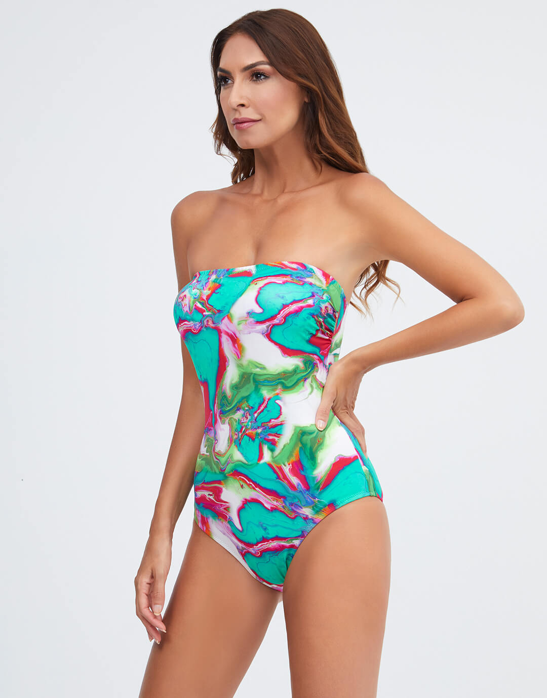 Frida Bandeau Swimsuit - Green Marble - Simply Beach UK