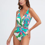 Frida Wrap Front Swimsuit - Green Marble - Simply Beach UK