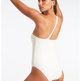 Isla Rib One Shoulder Swimsuit - Cream - Simply Beach UK