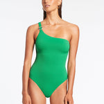 Isla Rib One Shoulder Swimsuit - Green - Simply Beach UK
