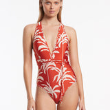 Palme Plunge Swimsuit - Cherry - Simply Beach UK