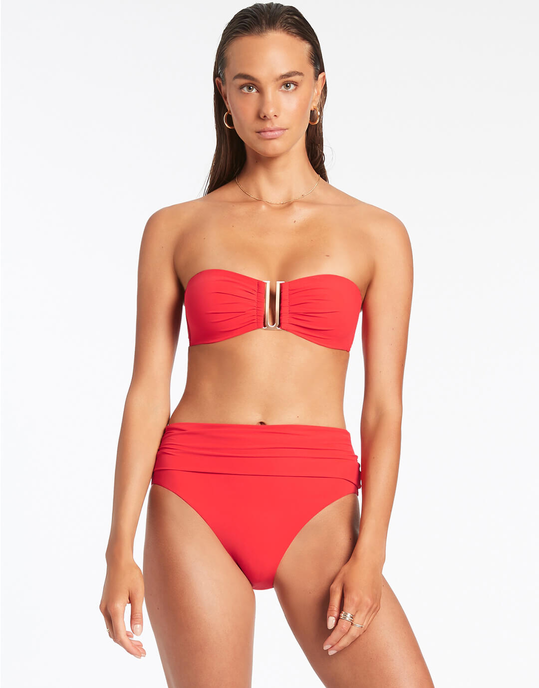 Jetset Fold Down Bikini Pant - Cherry - Simply Beach UK