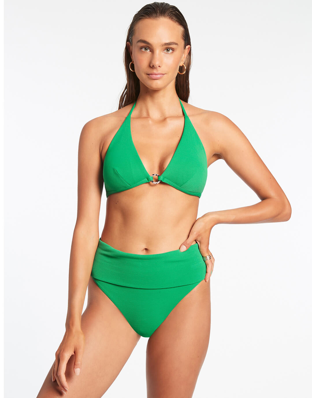 Isla Rib Halter Bikini Top - Green - Simply Beach UK