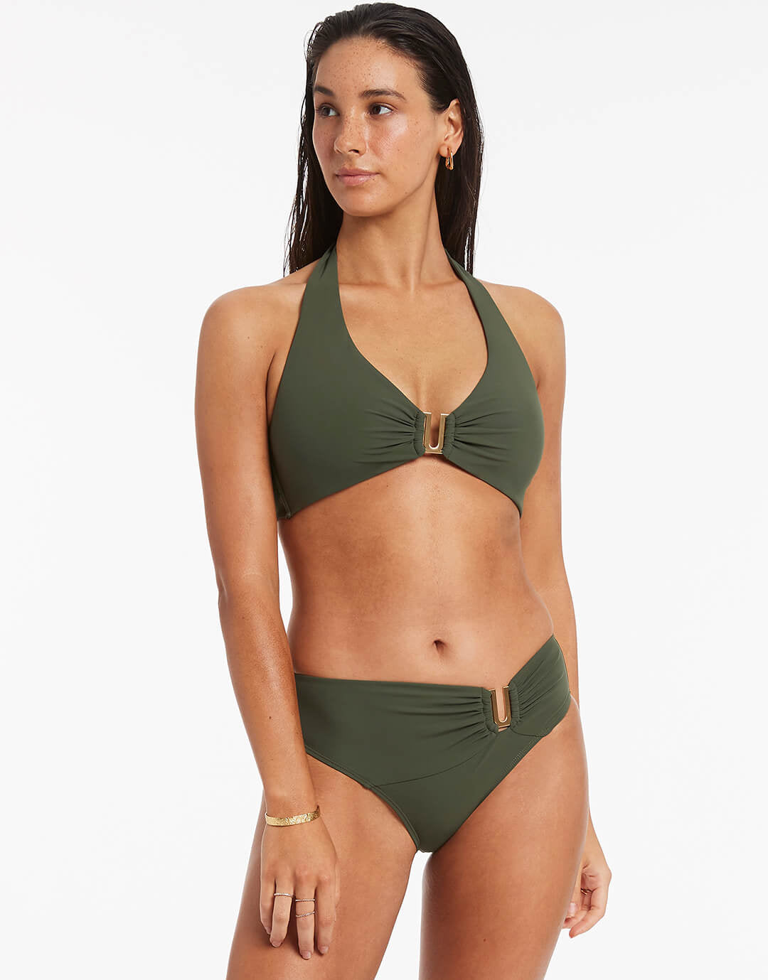 Jetset D DD U Trim Halter Bikini Top - Olive - Simply Beach UK