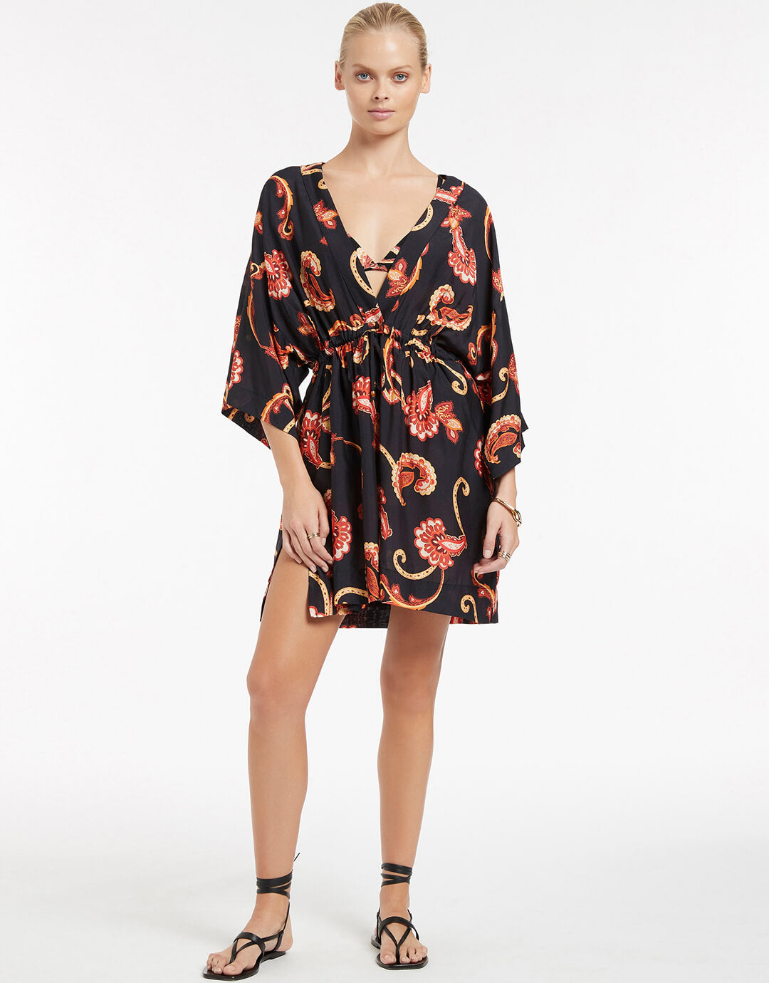 Silk Road Wide Sleeve Kaftan - Black - Simply Beach UK