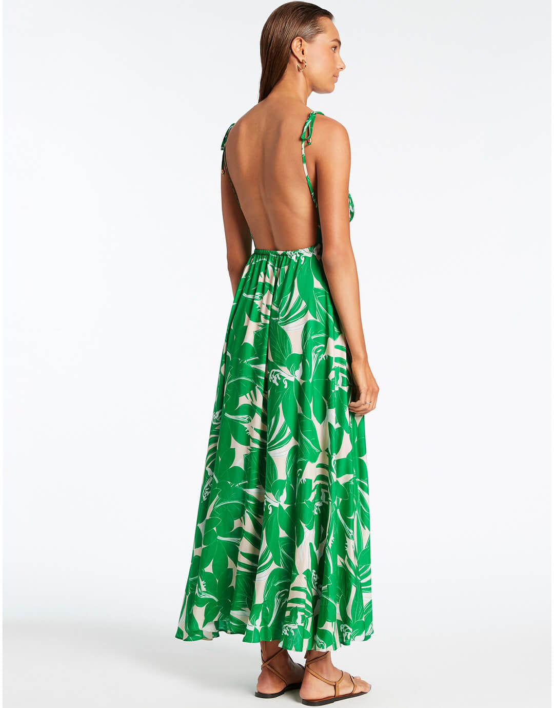 Floreale Backless Maxi Dress - Green - Simply Beach UK